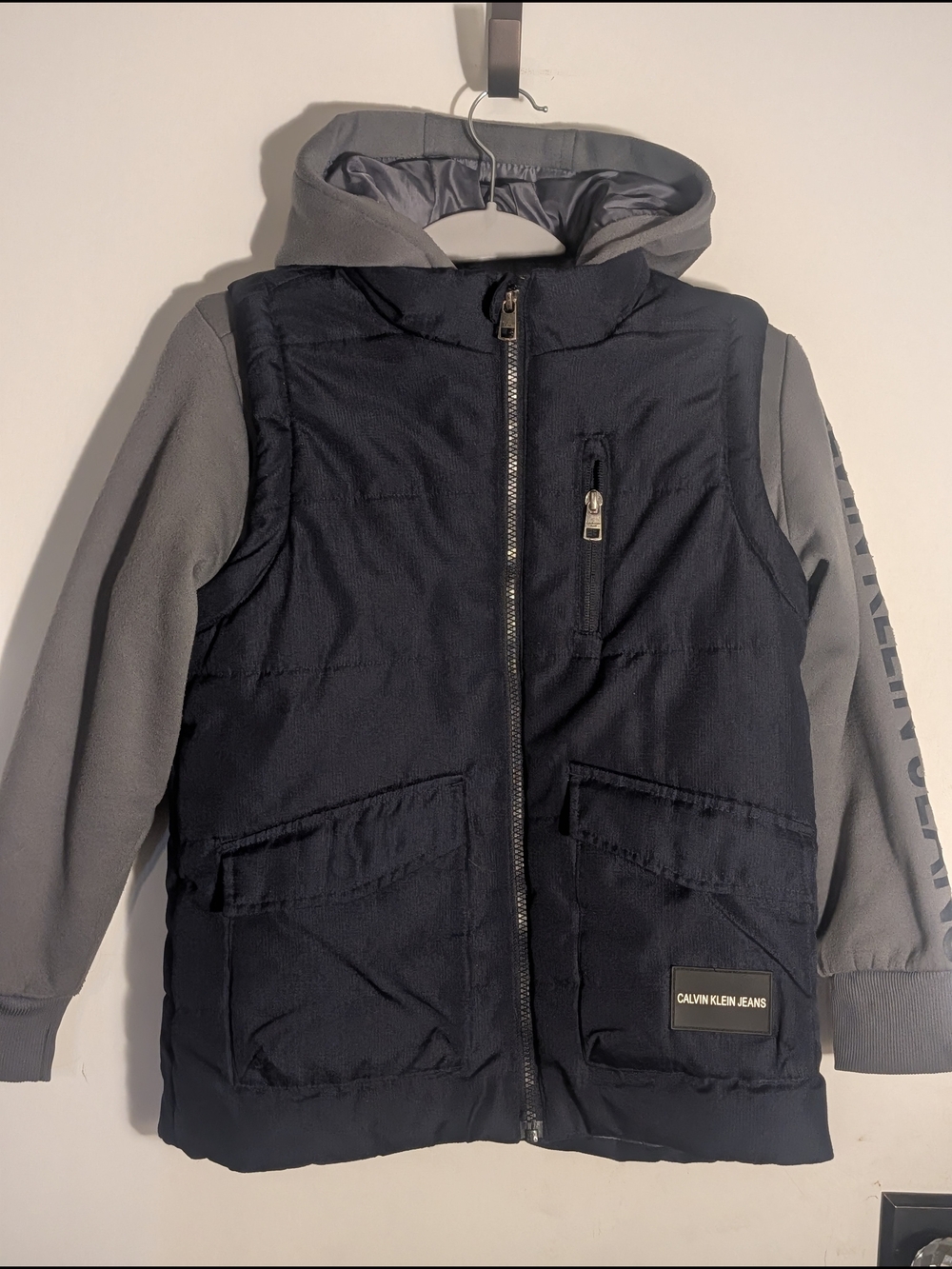 Kids Calvin Klein Jeans Hooded Puffer Vest - Navy & Gray